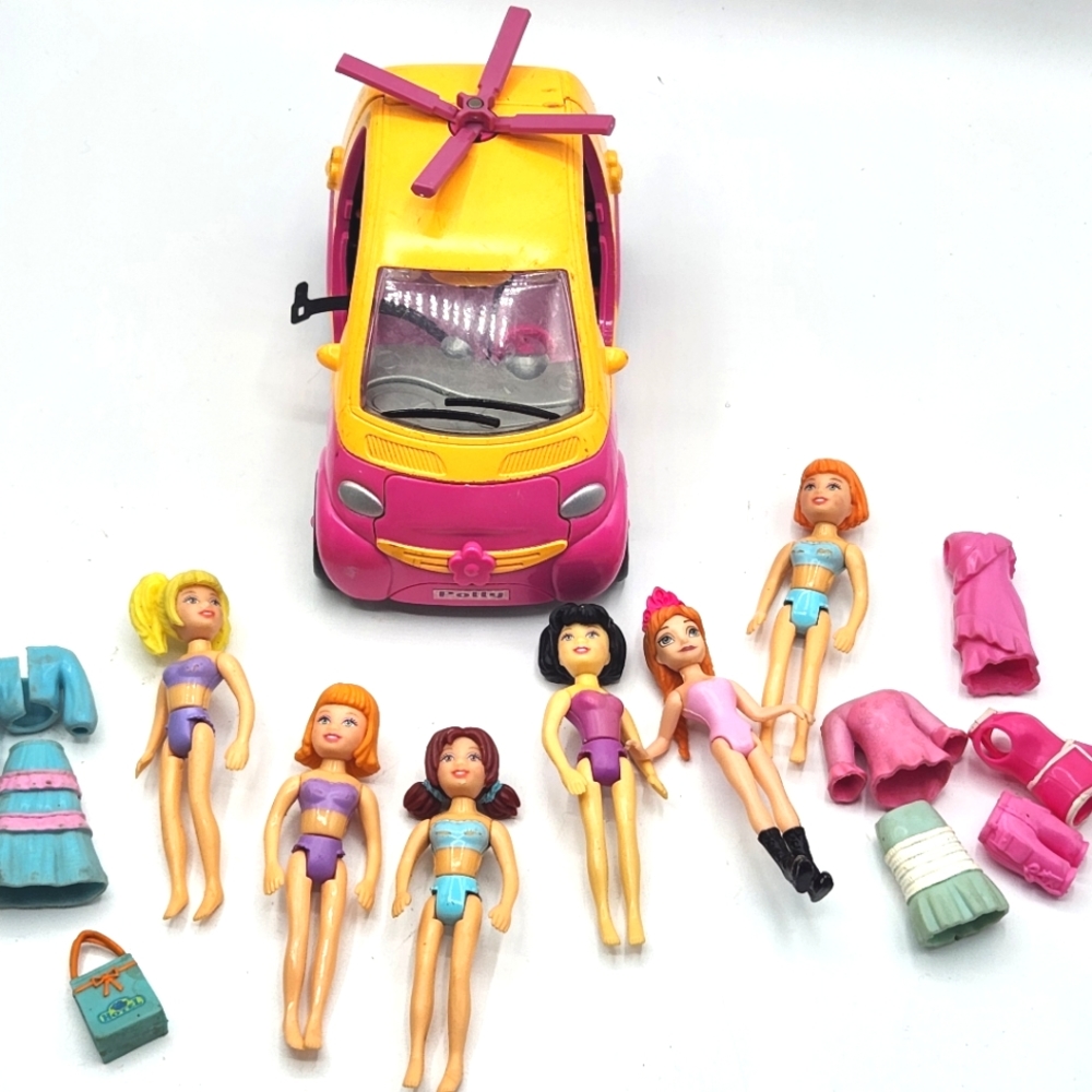 Polly Pocket Doll Lot With Clothing Car Vehicle Accessories